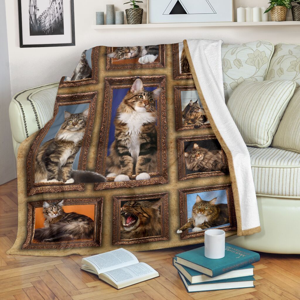 3d Maine Coon Cat Sherpa Fleece Blanket