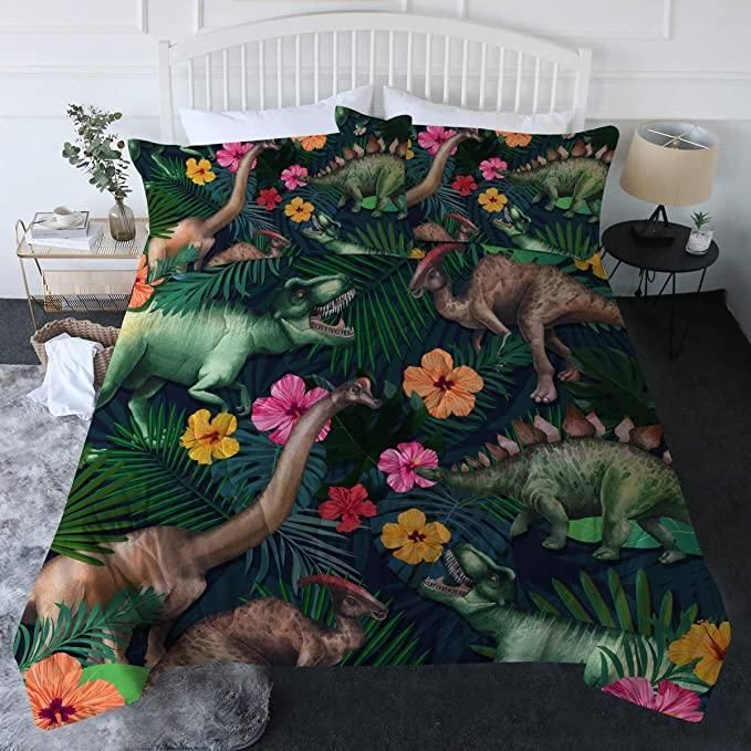 3d Mesozoic Forest Hibiscus Bedding Set