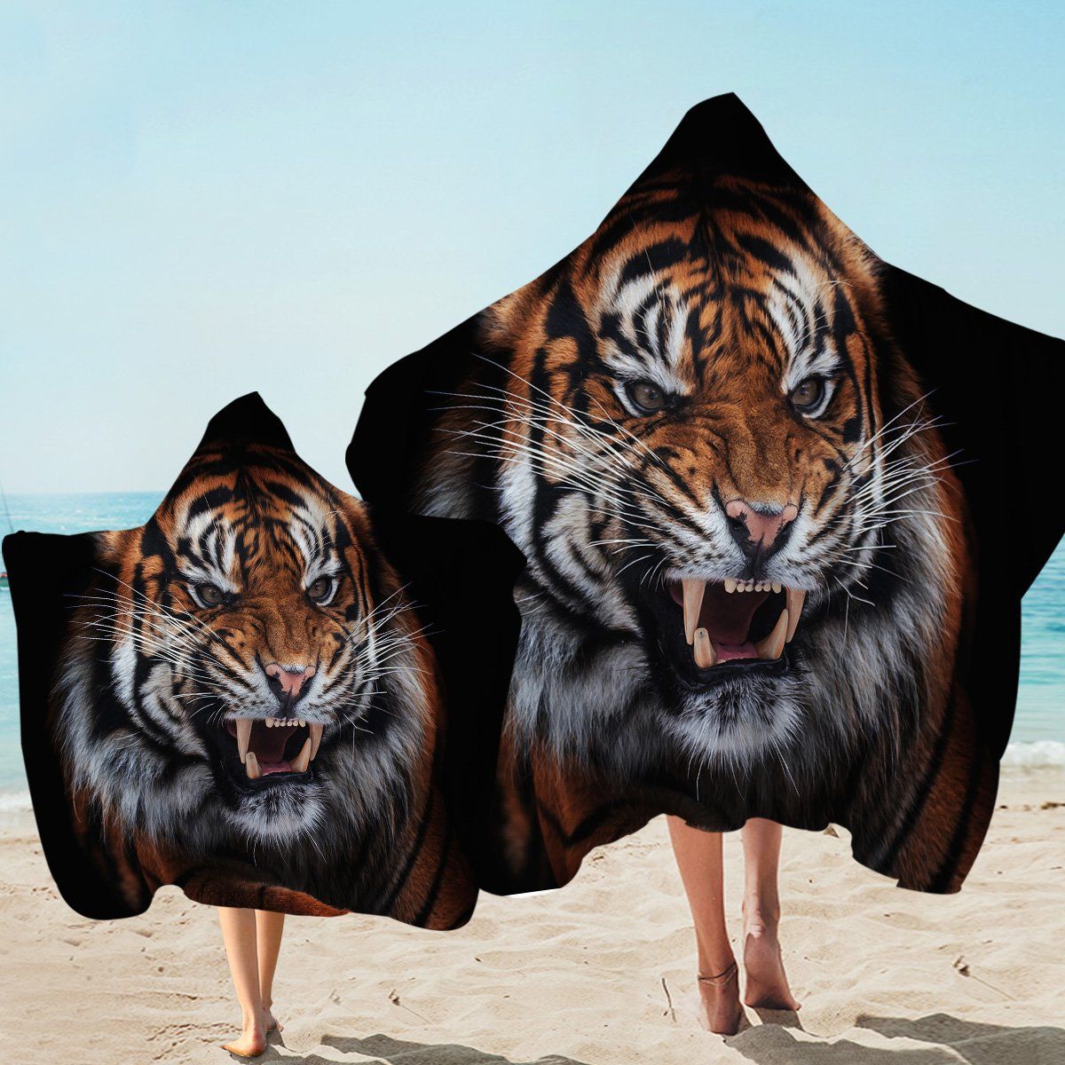 3d Mighty Tiger Printed Hooded Towel