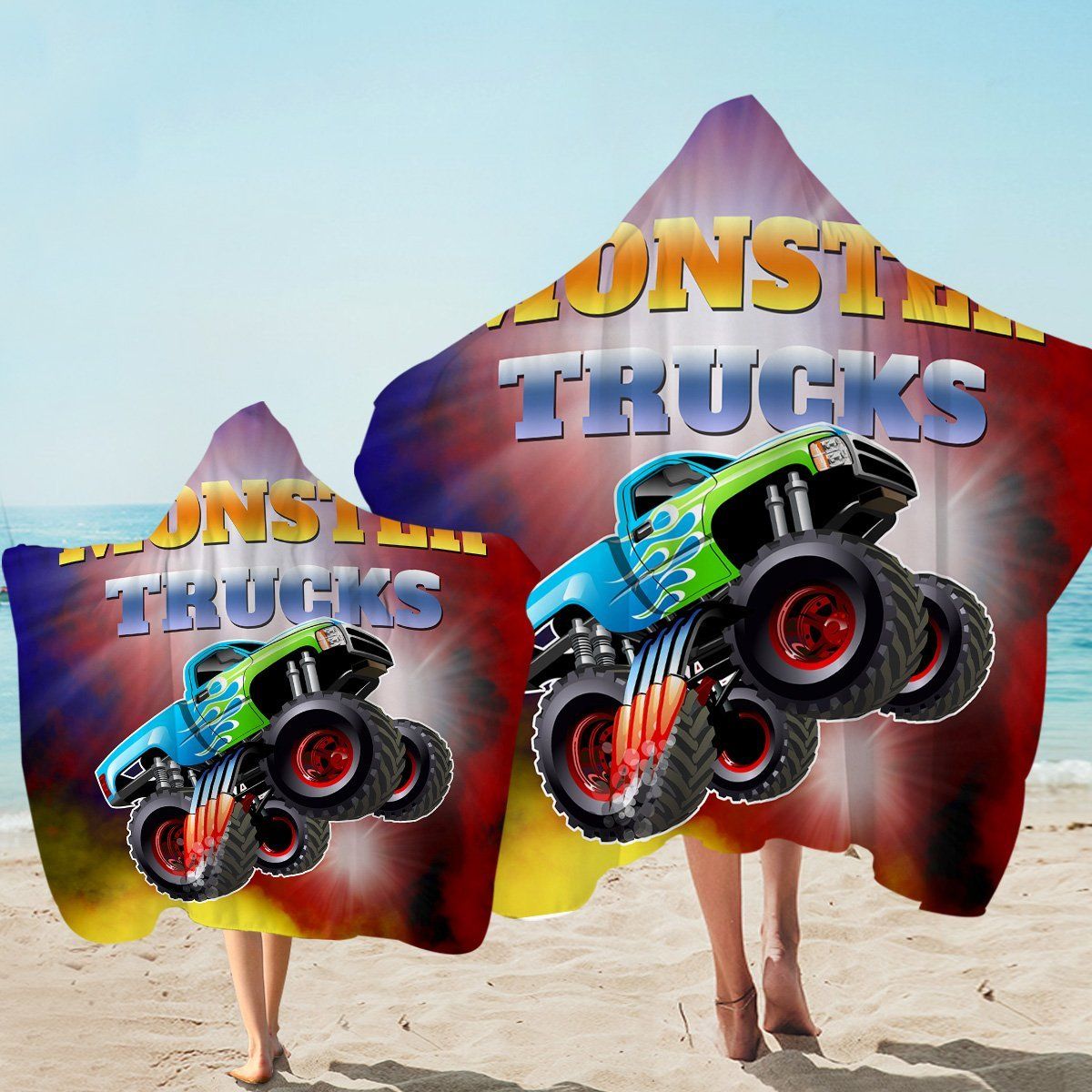 3d Monster Truck Leap Printed Hooded Towel