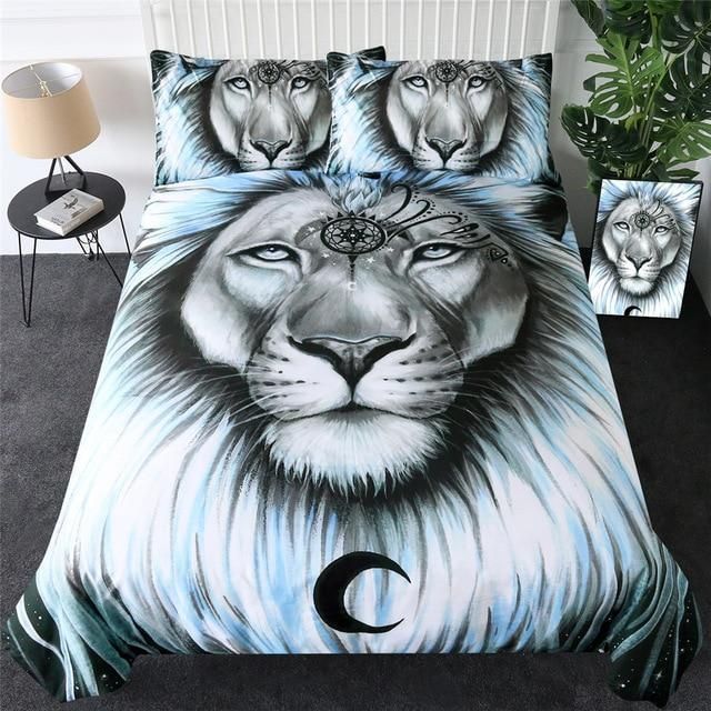 3D Moon Lion Portrait Pattern Bedding Set