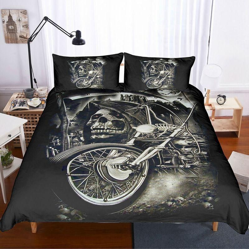 3D Motorcycle Skull Printed Bedding Set