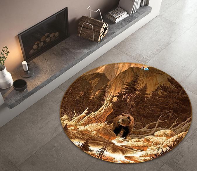 3D Mountain Bear Round Carpet