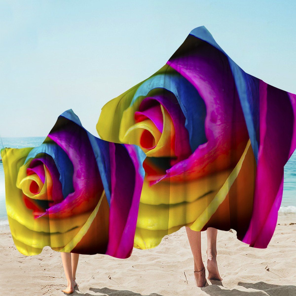 3d Multicolored Rose Petals Printed Hooded Towel