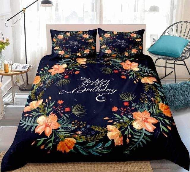 3d Orange Flowers Happy Birthday Bedding Set