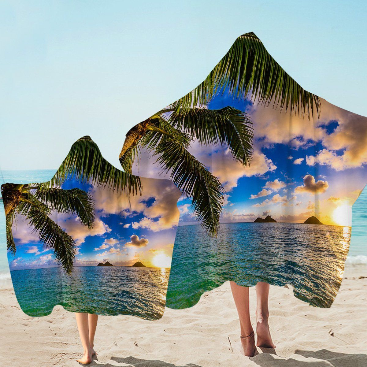 3d Palm Beach Summer Time Printed Hooded Towel