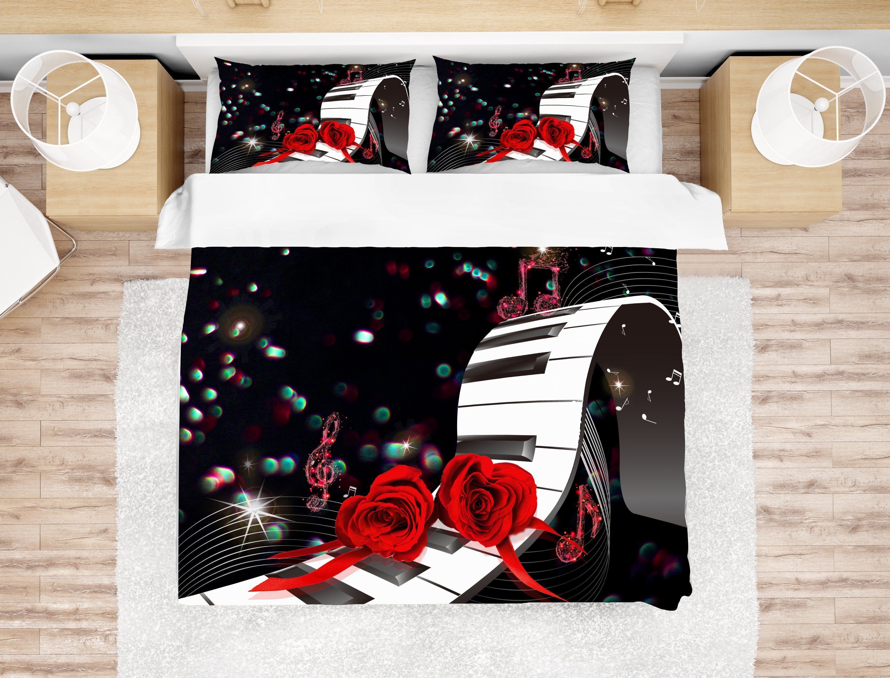 3d Piano Red Rose Comfortable Bedding Set