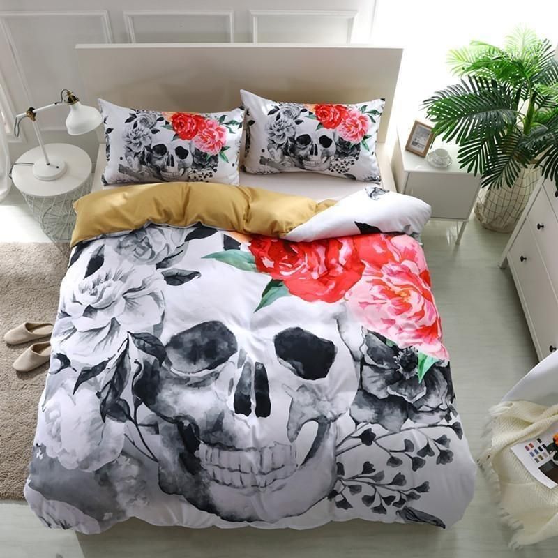 3D Pink Rose Sugar Skull Bedding Set