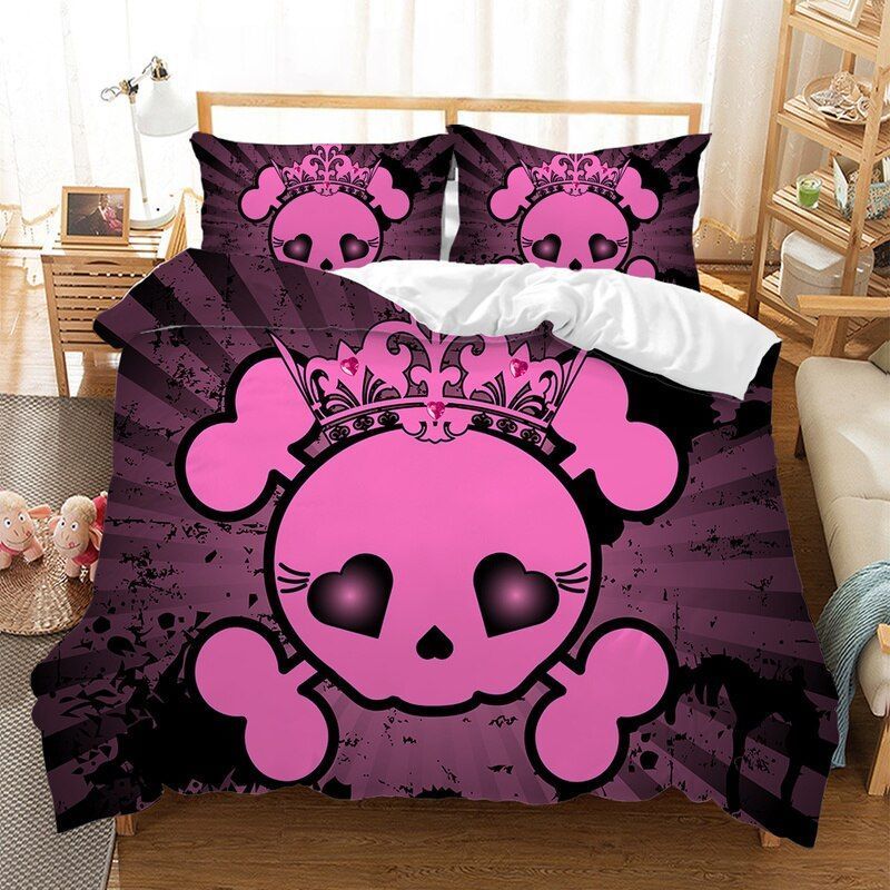 3d Pink Skull Bedding Set