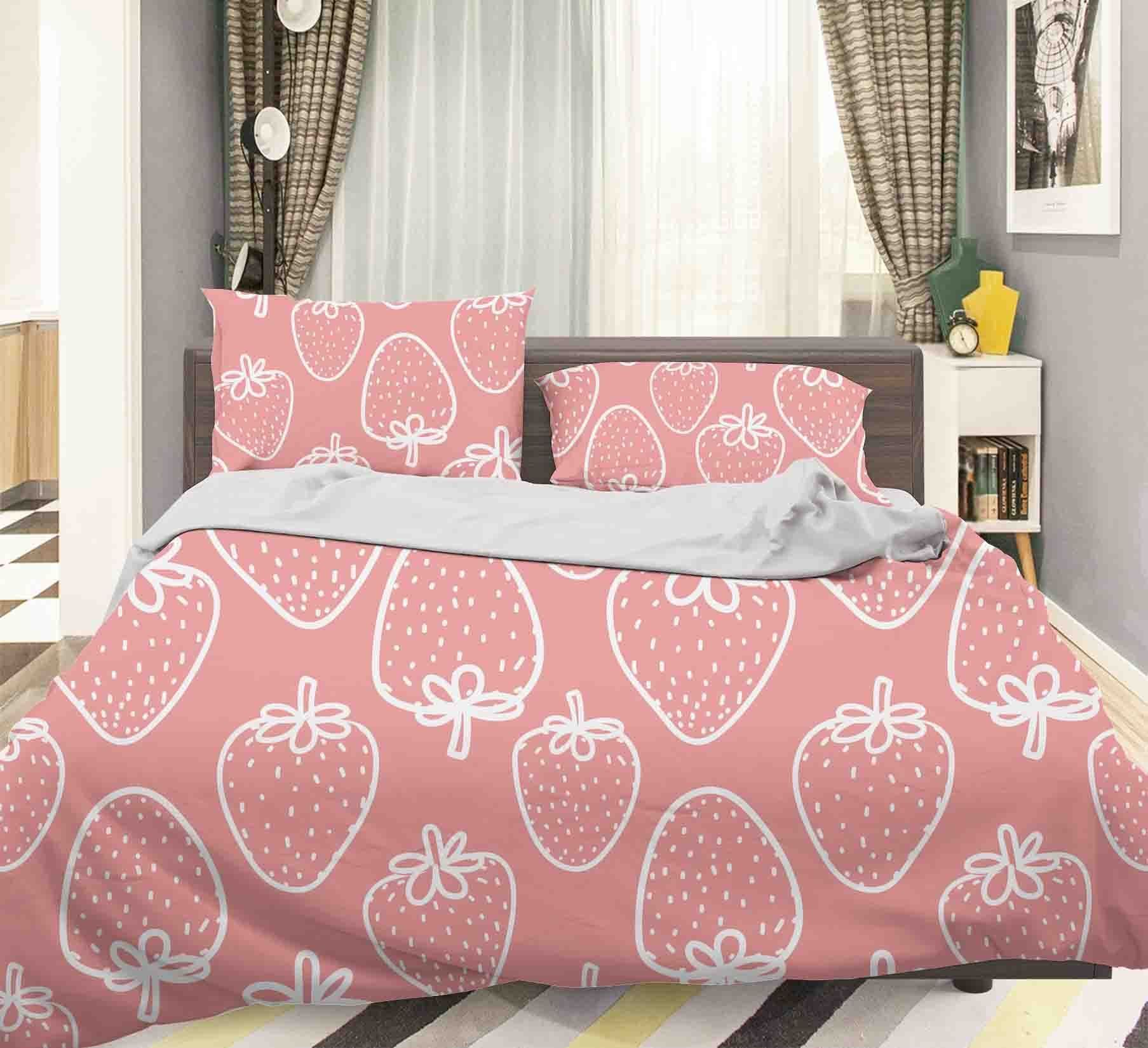 3d Pink Strawberry Cartoon Bedding Set