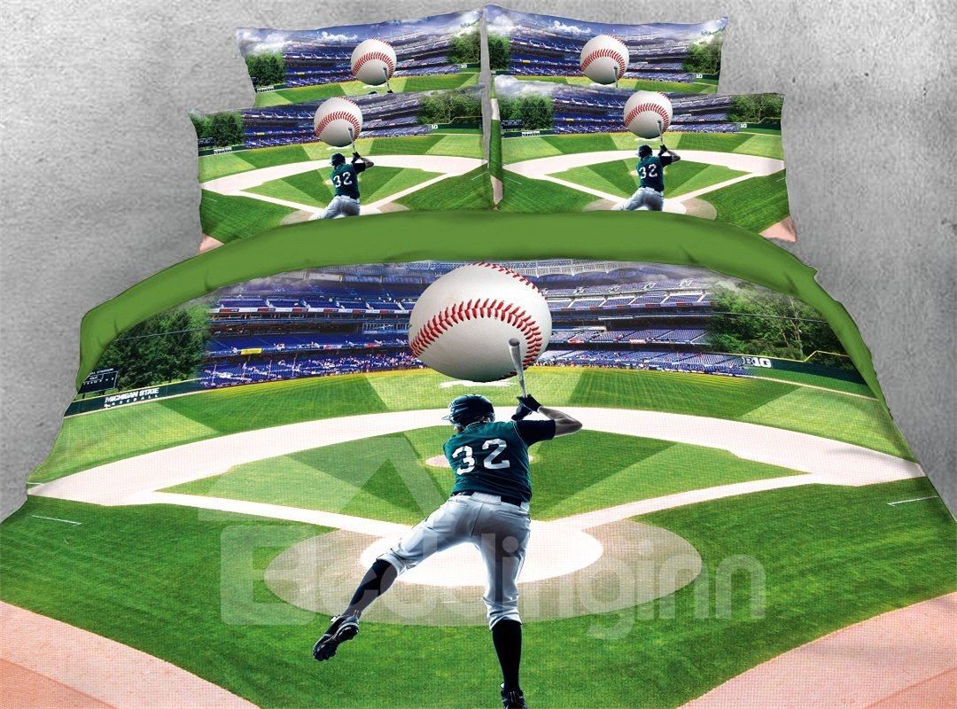 3D Player Hits Baseball On The Court Bedding Set