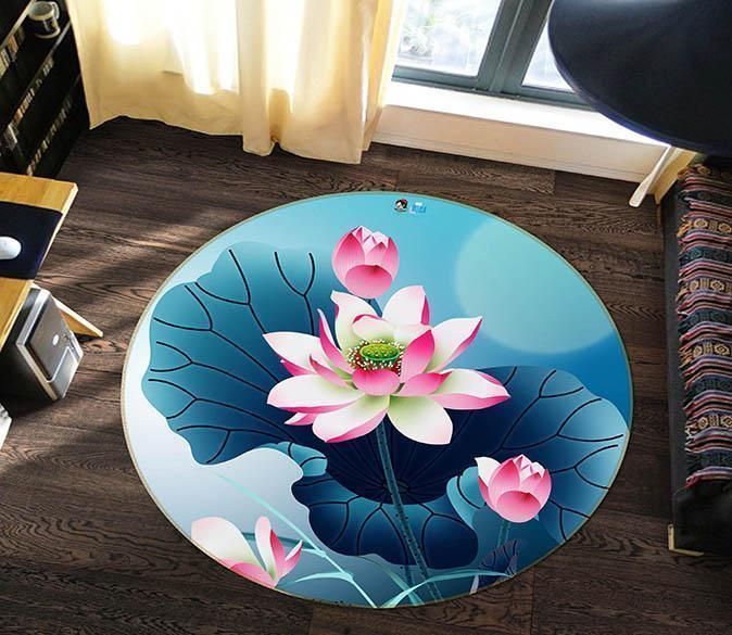 3D Pretty Lotus Flowers Round Carpet