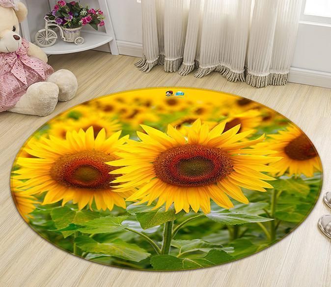 3D Pretty Sunflowers Round Carpet