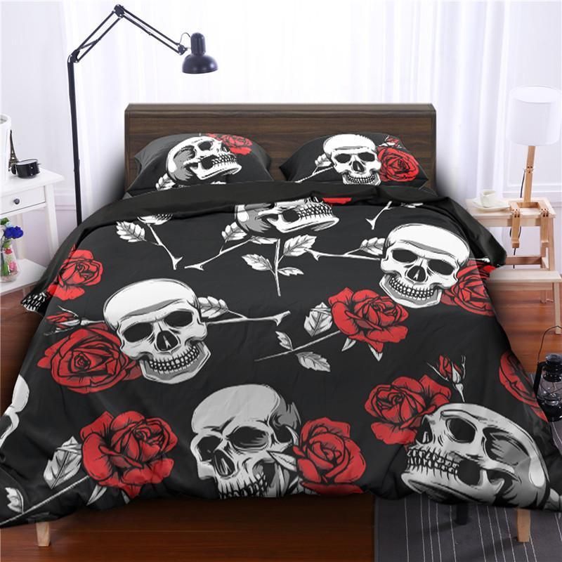 3d Print Rose Flower Skull Bedding Set