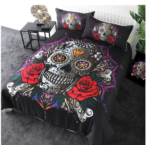 3d Print Skull With Roses Bedding Set