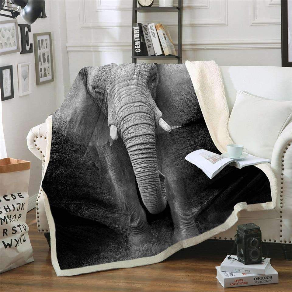 3D Printed Black And White Elephant Sherpa Fleece Blanket