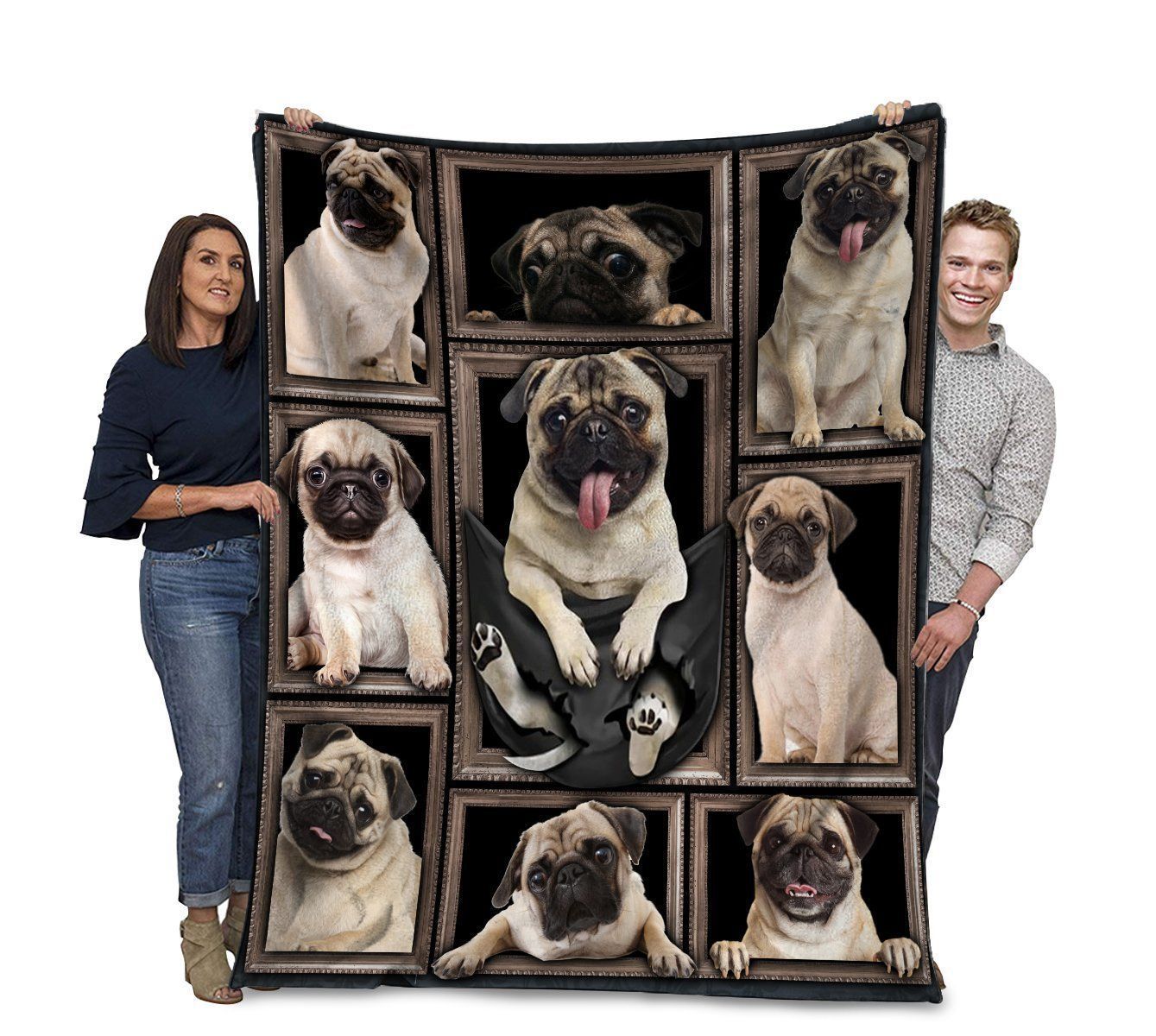 3d Pug Dog Picture Frames Fleece Blanket For Dog Lovers