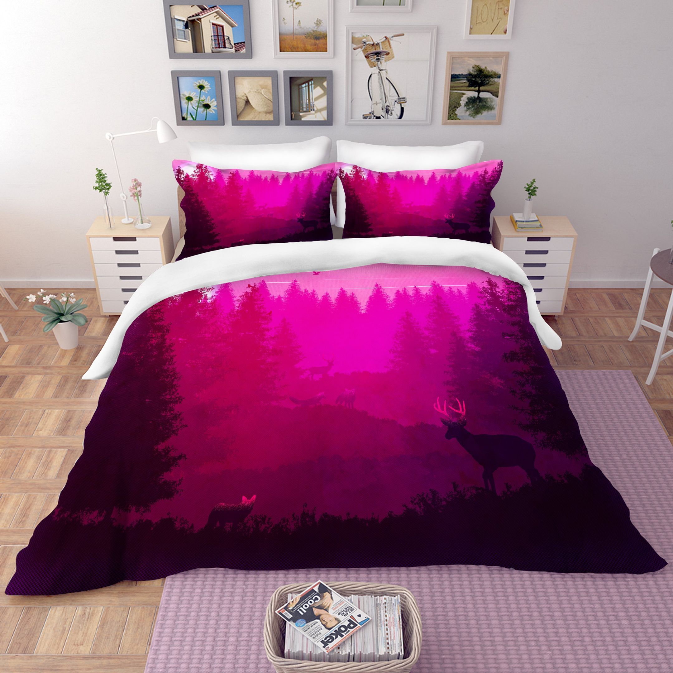 3d Purple Forest Elk Bedding Set