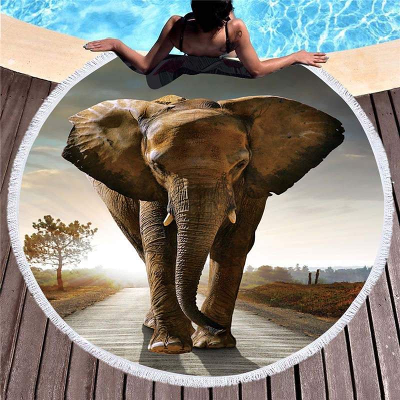 3d Real Elephant Picture Round Beach Towel