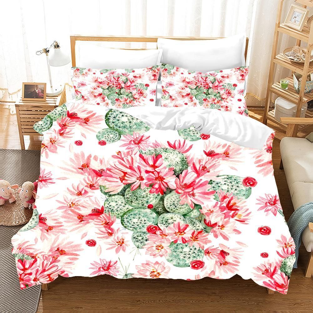 3d Red Floral Succulents Bedding Set