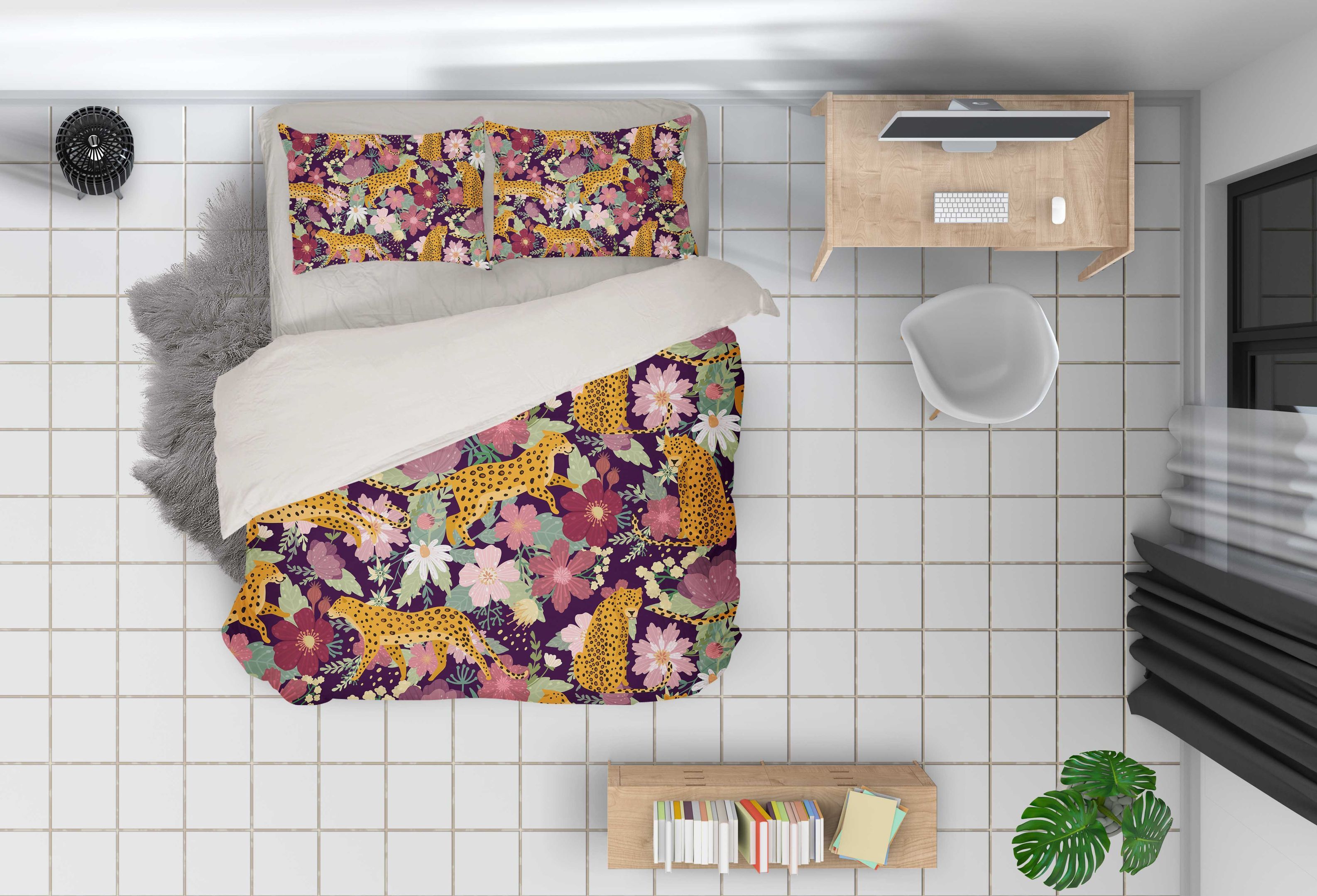 3d Red Flower Leopard Bedding Set