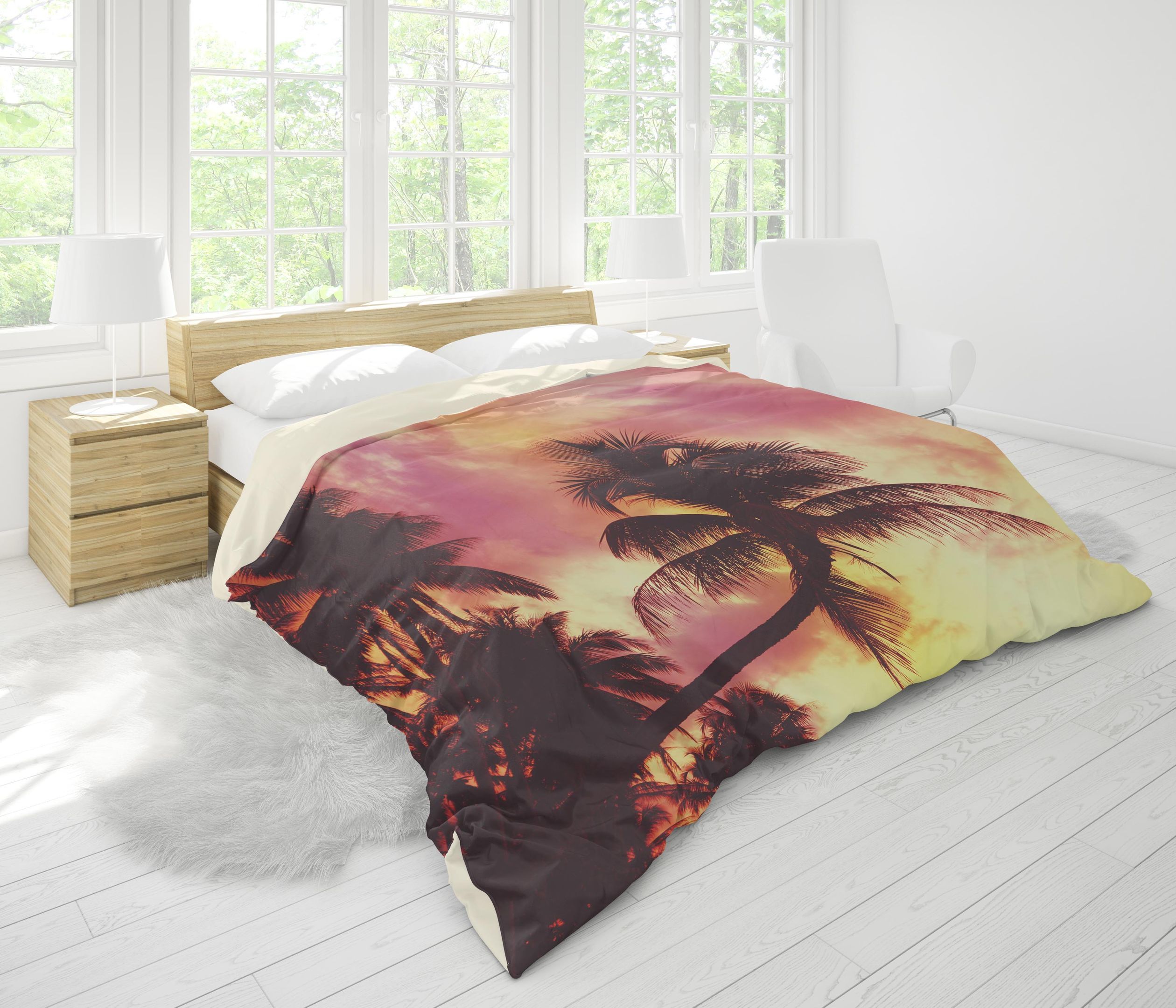 3d Red Palm Tree Sea Beach Bedding Set