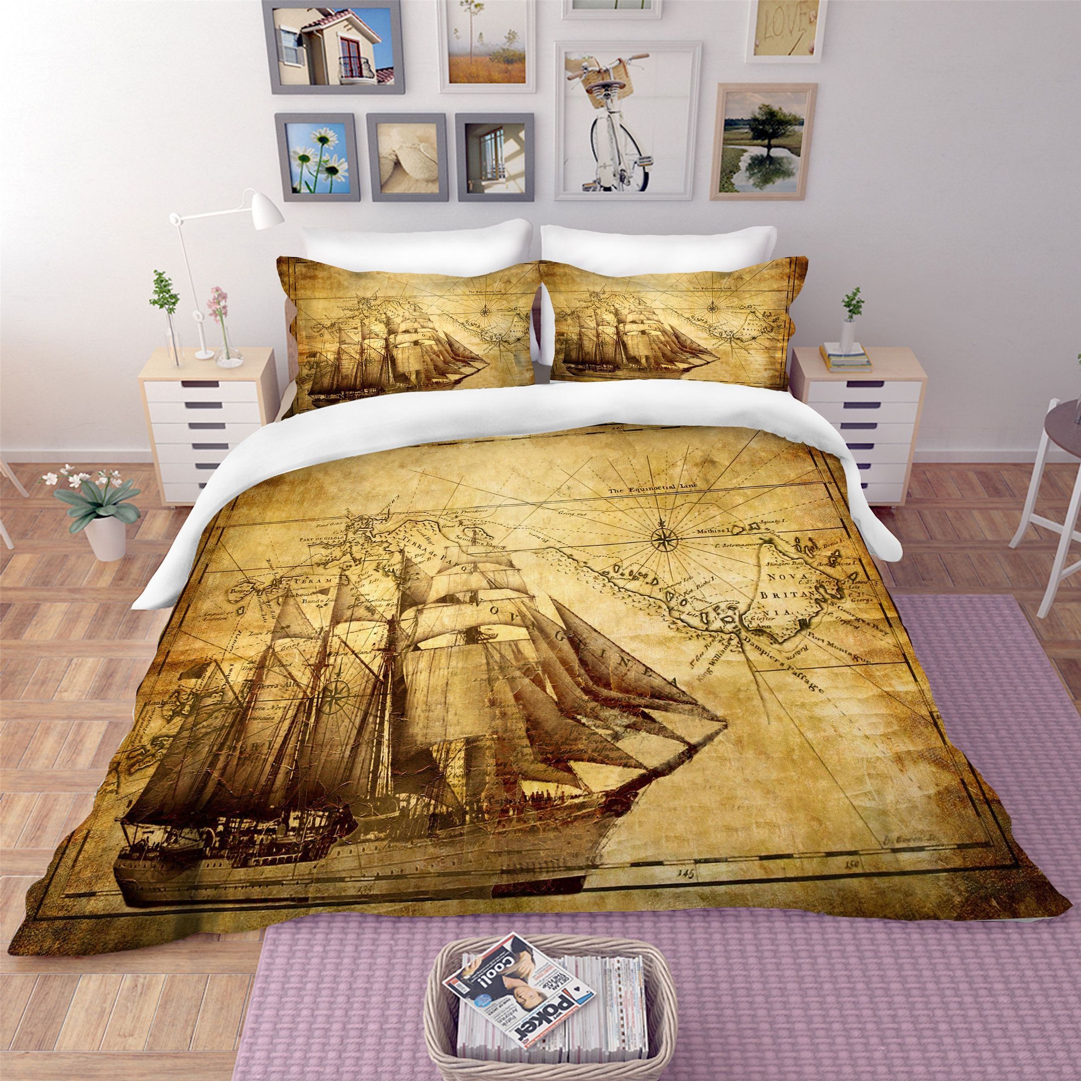 3d Retro Sailboat Bedding Set