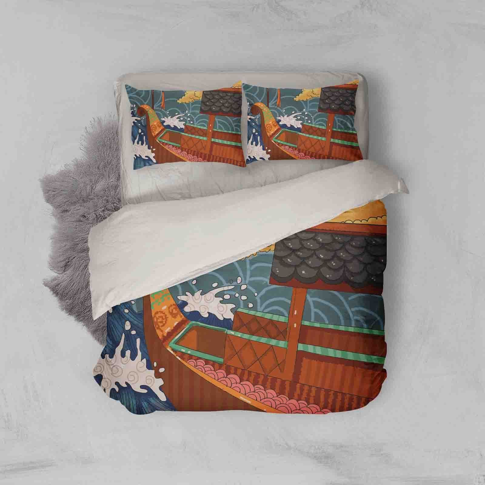 3d Retro Wooden Boat Waves Bedding Set