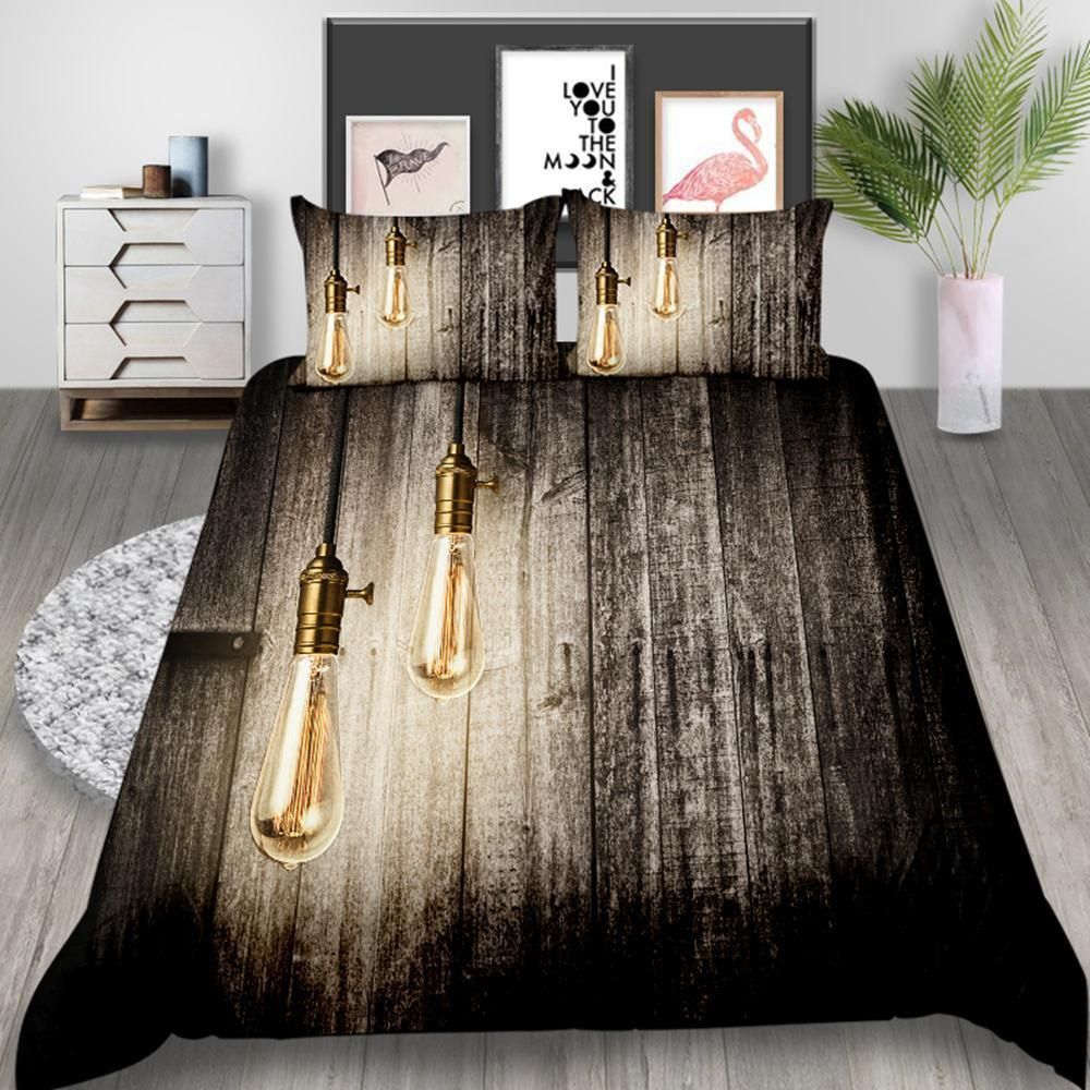 3D Retro Wooden Floor Bulb Printed Bedding Set