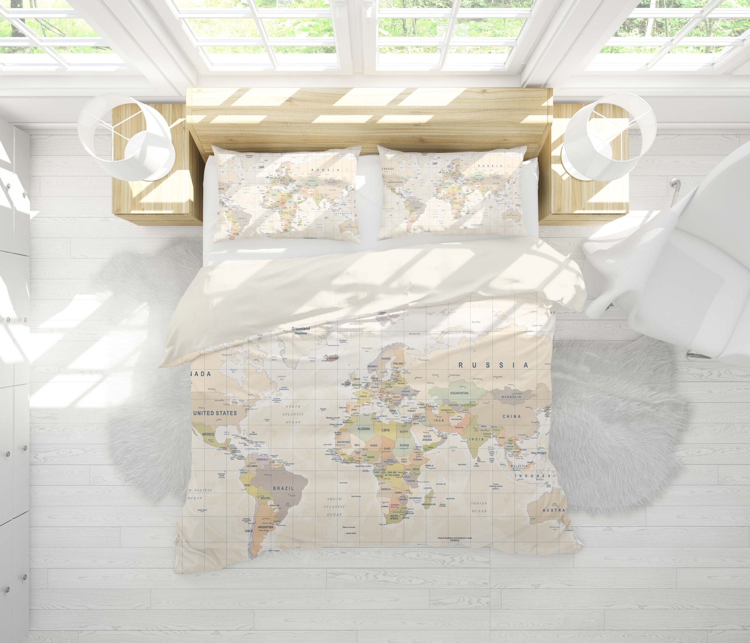3d Retro World Map Bedding Set