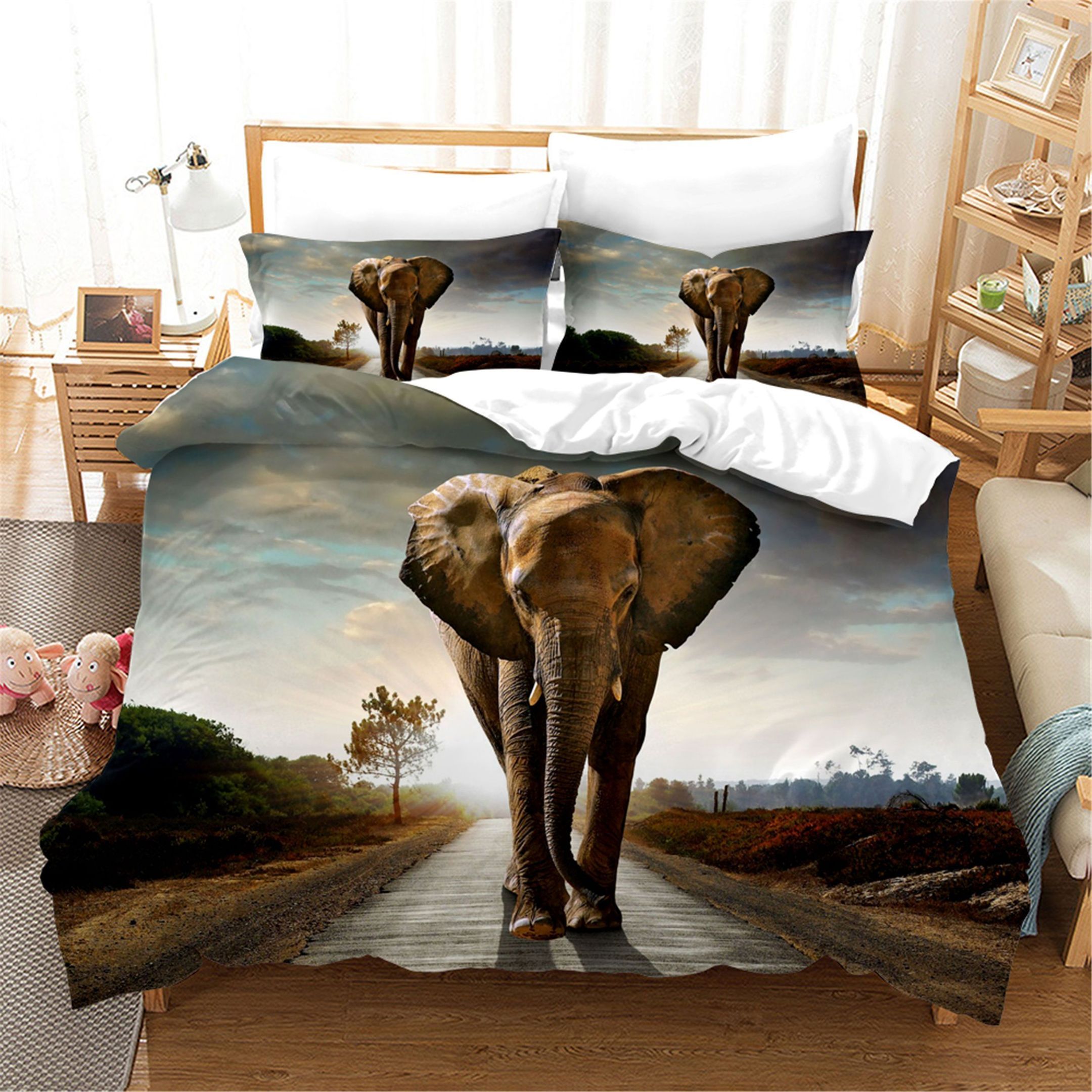 3d Road Elephant Comfortable Bedding Set