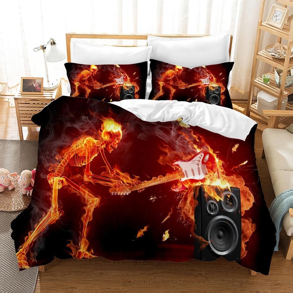 3d Rock Band Fire Skeleton Bedding Set