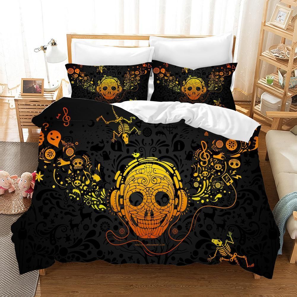 3d Rock Band Yellow And Black Bedding Set