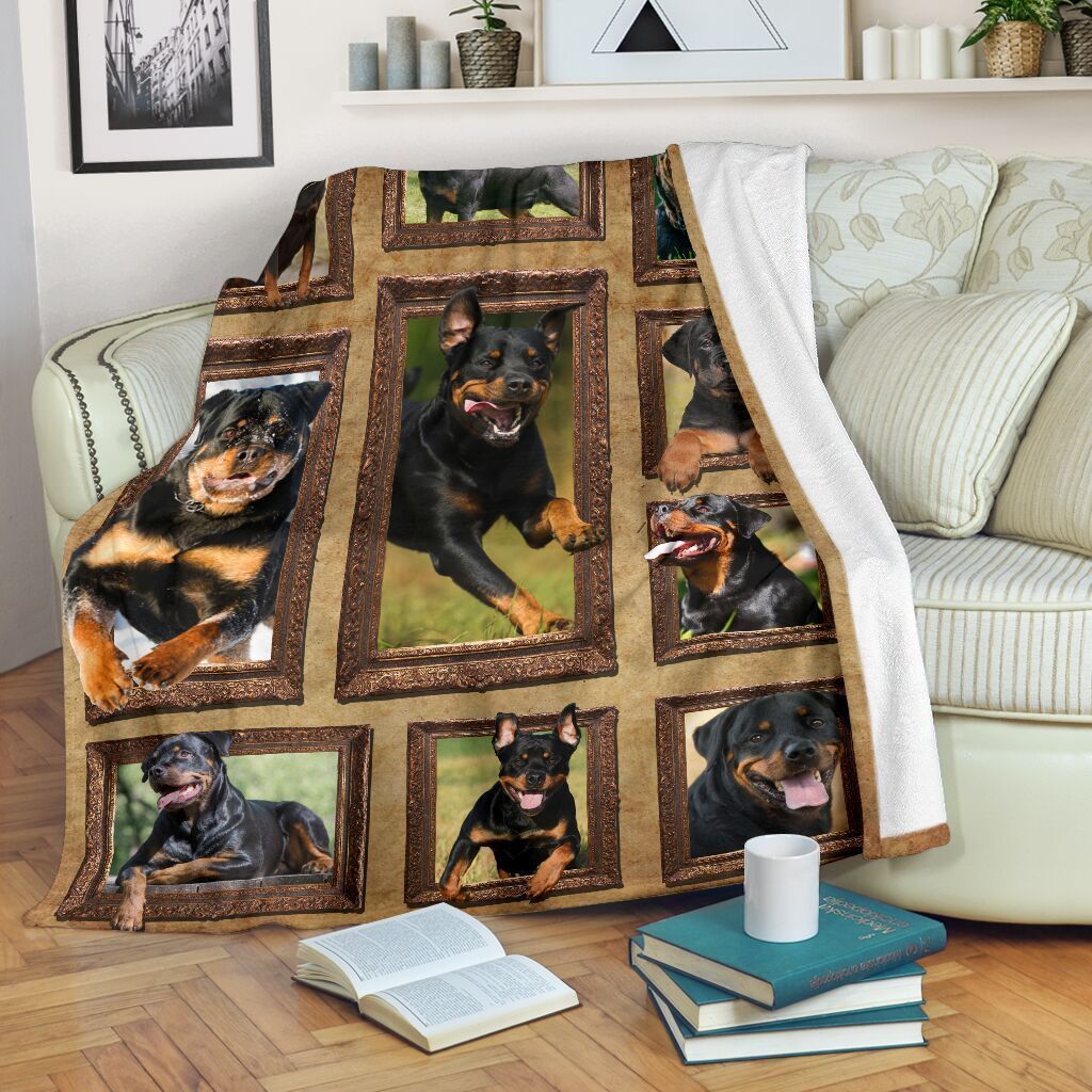3d Rottweiler Dog Sherpa Fleece Blanket