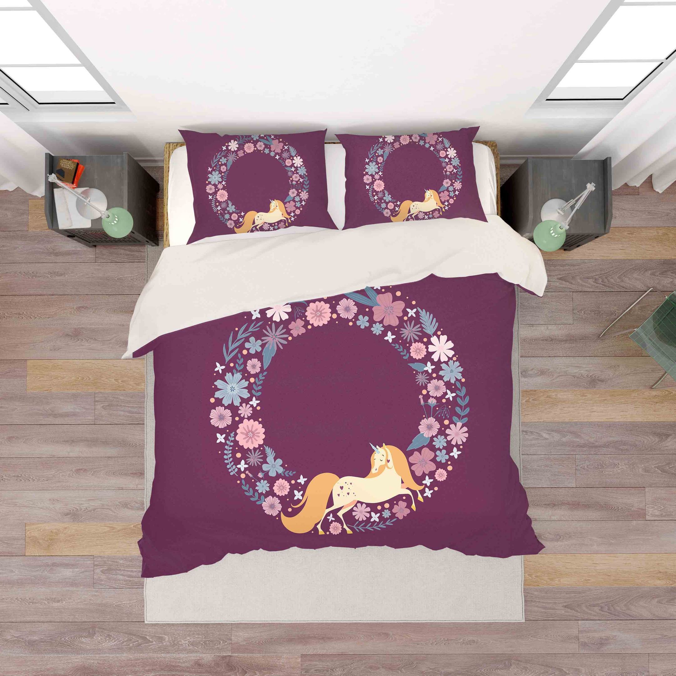 3d Round Frame Unicorn Bedding Set