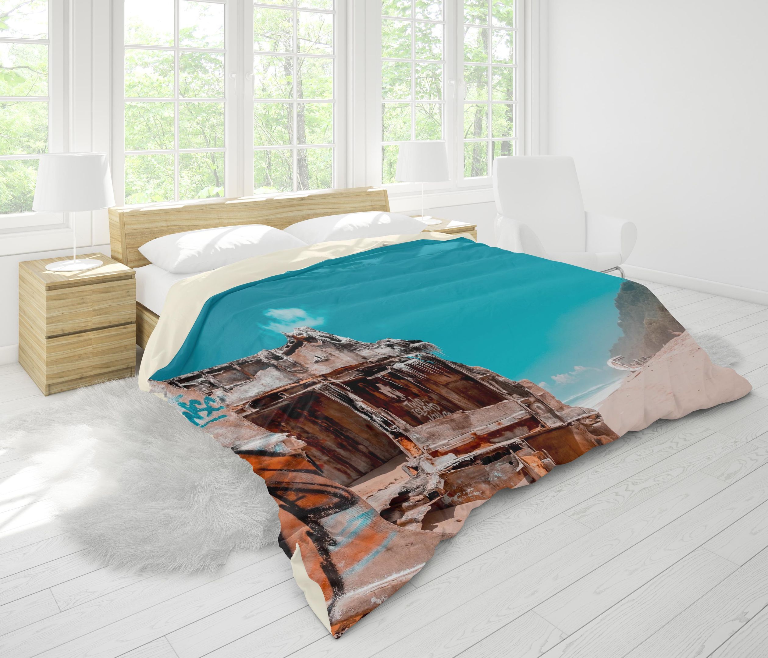 3d Ruins Sea Beach Forest Bedding Set
