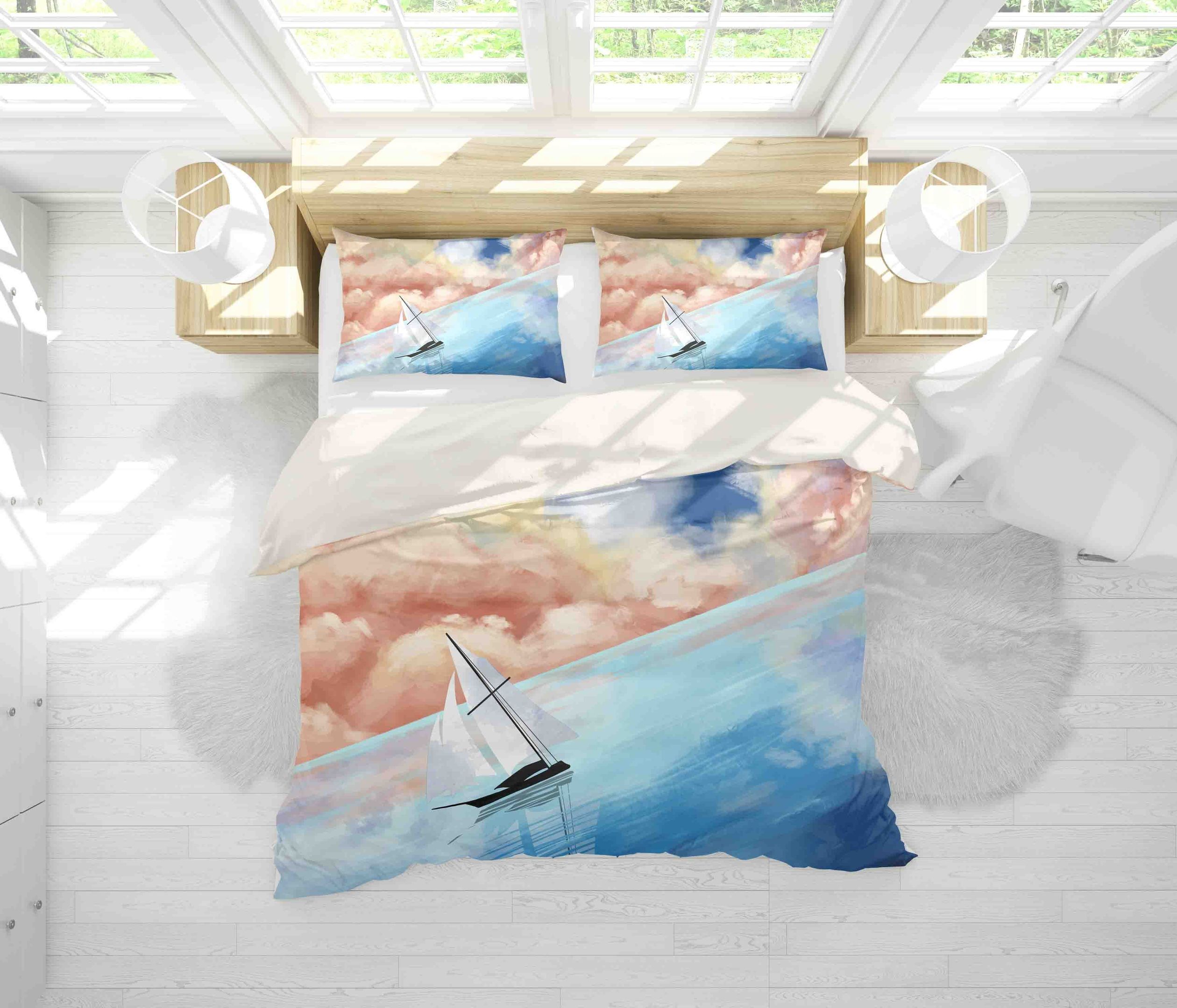 3d Sailboat Pink And Blue Bedding Set