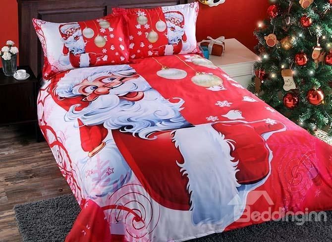 3D Santa And Christmas Decorations Bedding Set