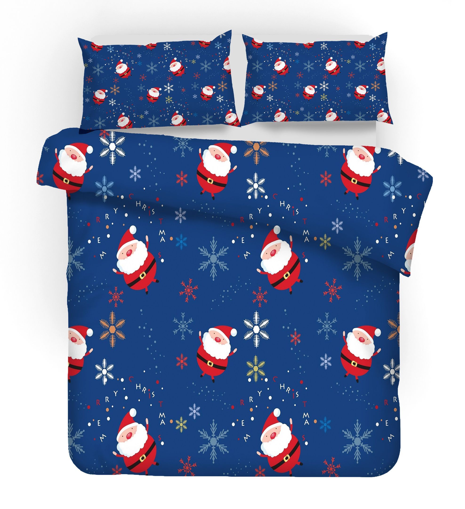 3d Santa Claus Dark Blue Bedding Set