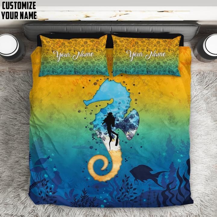 3D Scuba Diving Sea Horse Personalized Bedding Set
