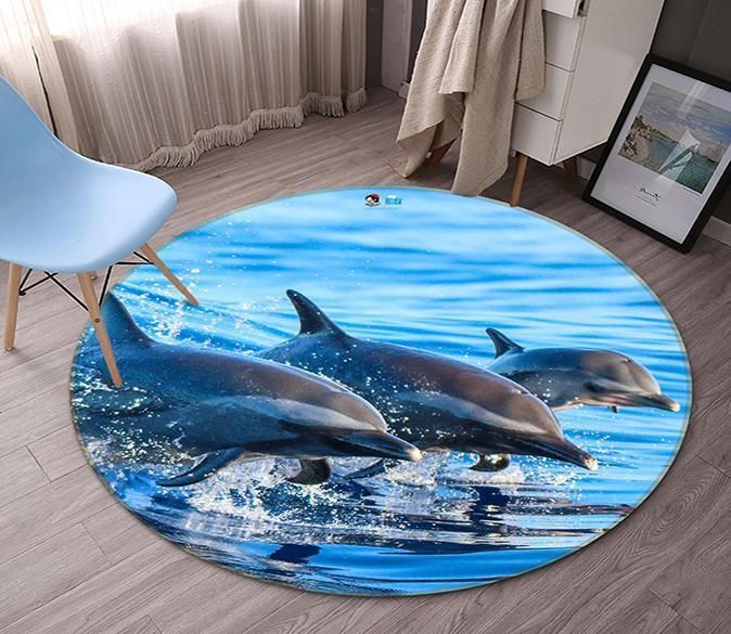 3D Sea Jumping Dolphins Round Carpet