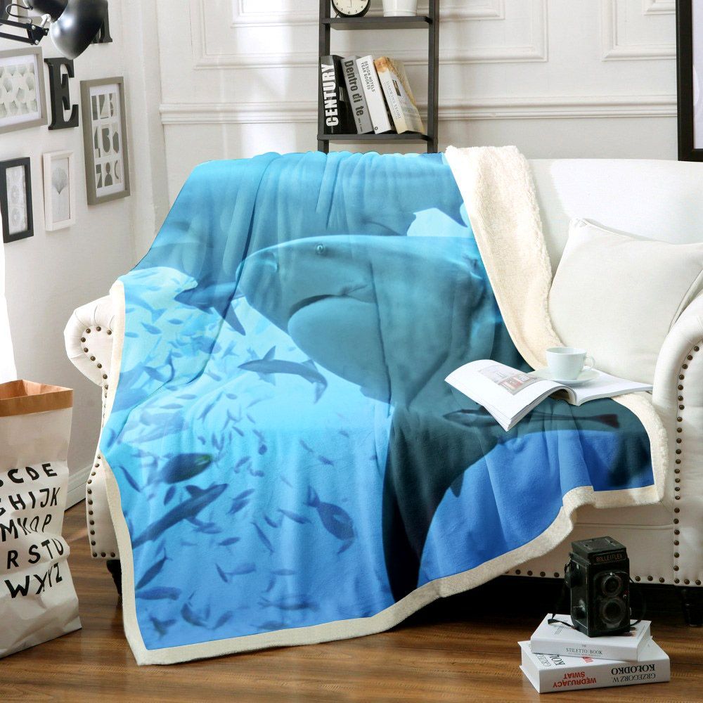 3d Sea Shark Sherpa Fleece Blanket