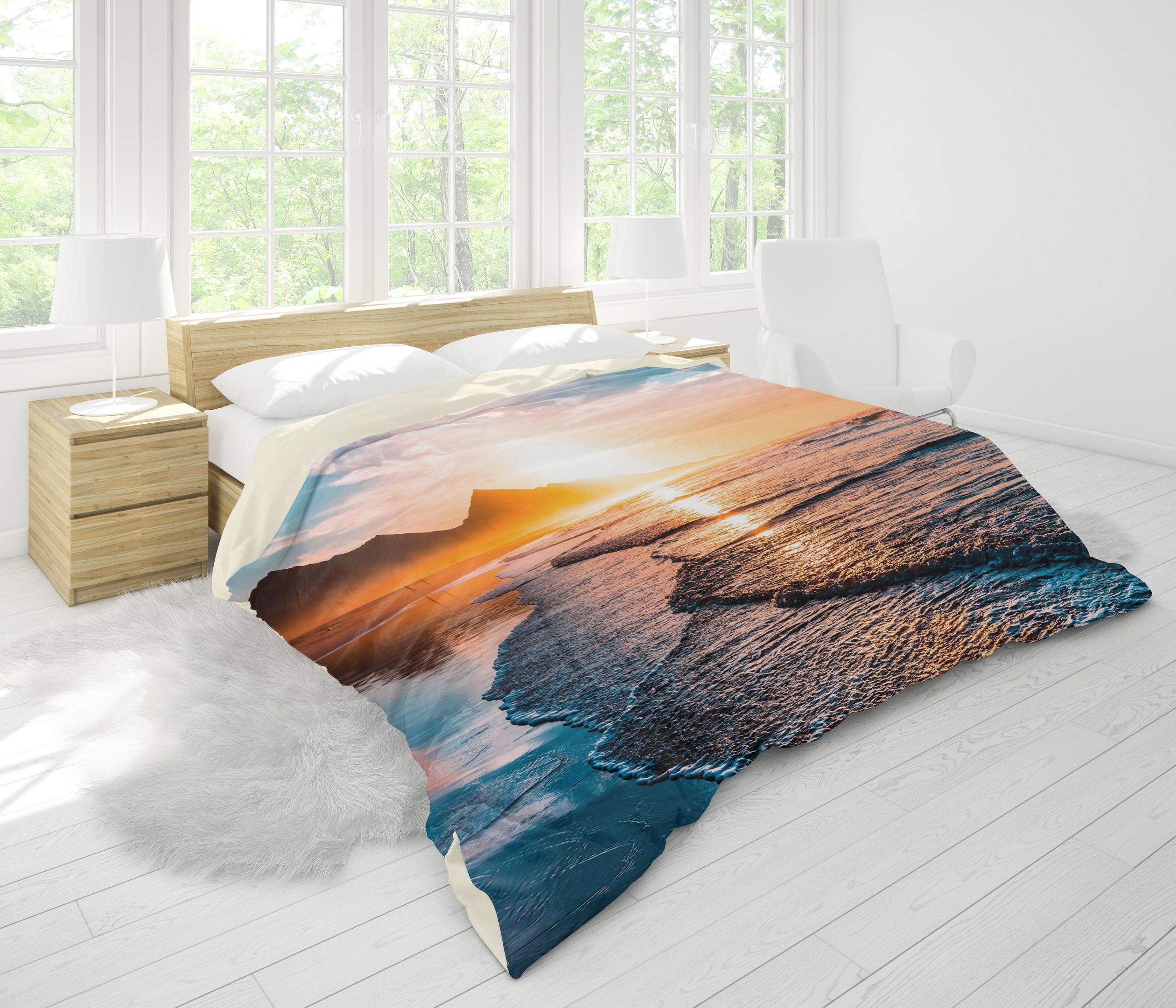 3d Sea Sunset Mountains Beach Bedding Set