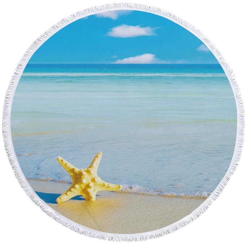 3d Seaside Starfish On Beach Printed Round Beach Towel