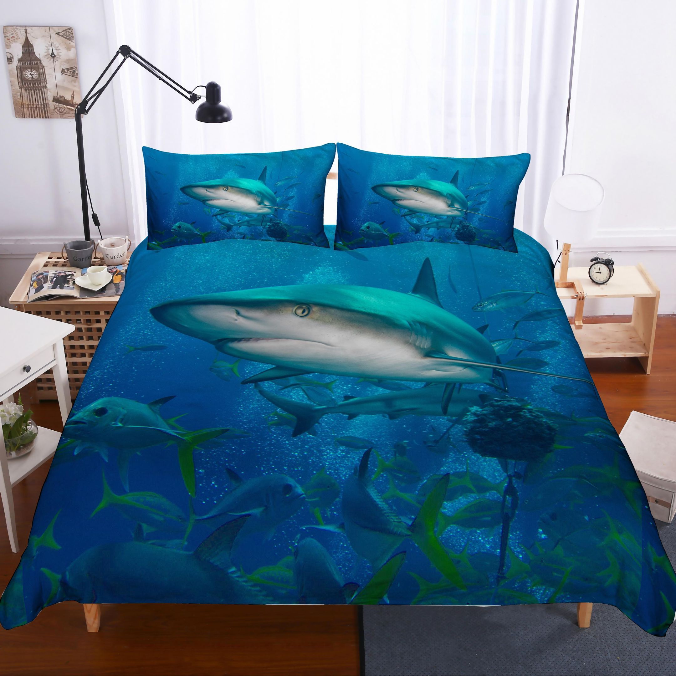 3d Shark And Fish Under Sea Bedding Set