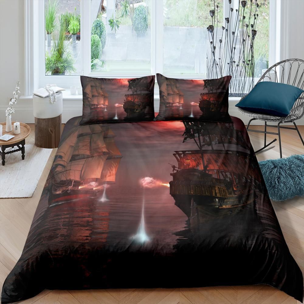 3d Ships At Dusk Bedding Set