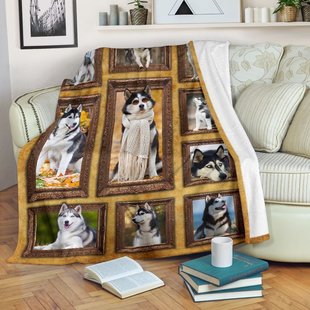 3d Siberian Husky Dog Sherpa Fleece Blanket