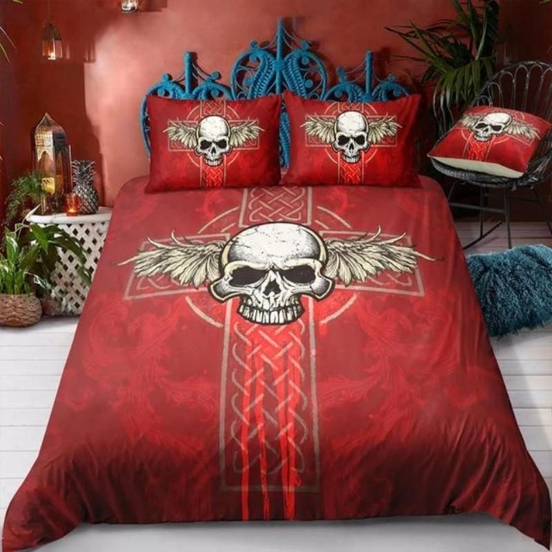 3d Skull Colorful Cross Wing Bedding Set