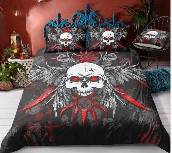 3d Skull Colorful Cross Wing Bedding Set