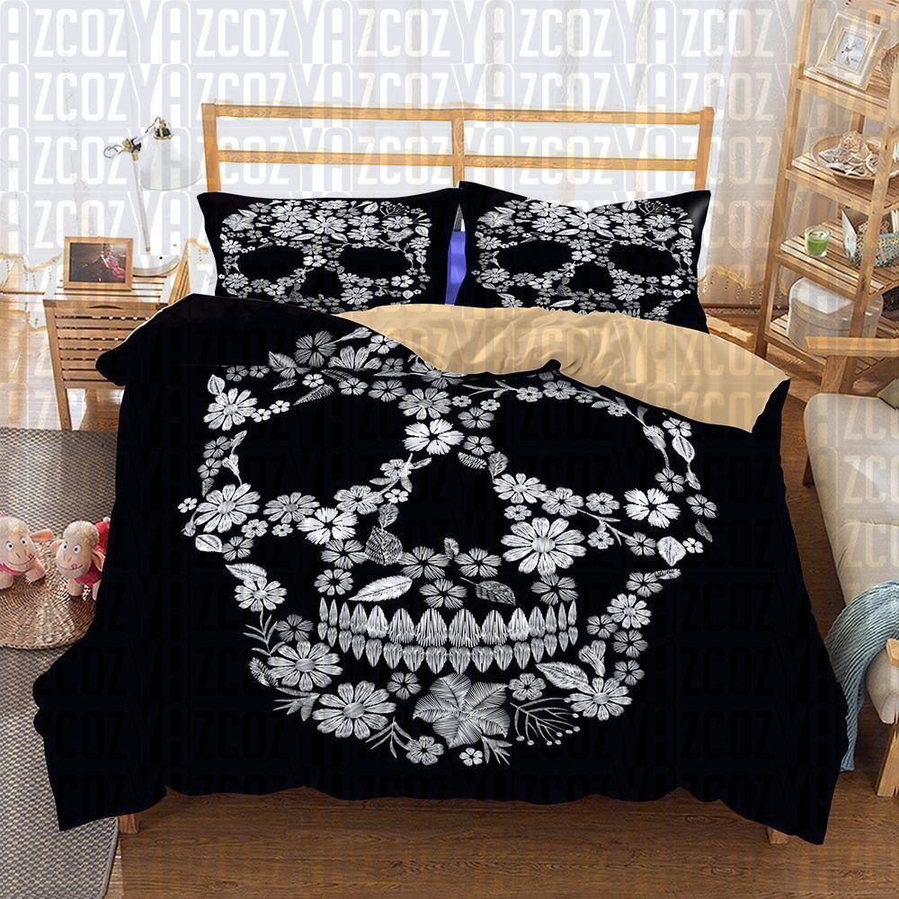 3d Skull Floral Bedding Set